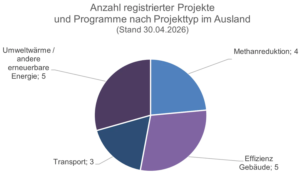 Anzahl registrierter Projekte und Programme nach Projekttyp im Ausland (Stand 30.04.2026)