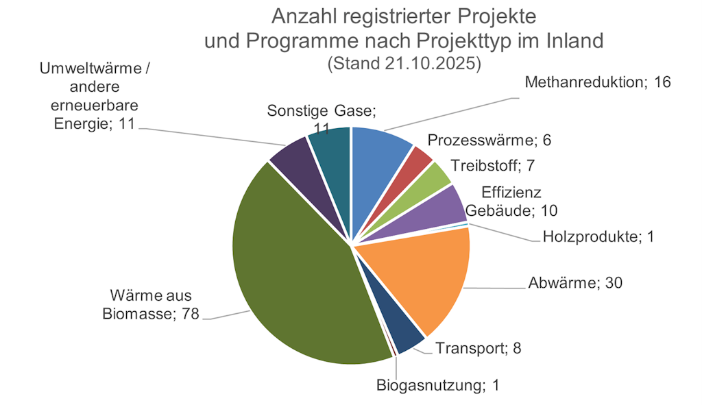 Anzahl registrierter Projekte und Programme nach Projekttyp im Inland Stand 21.10.2025